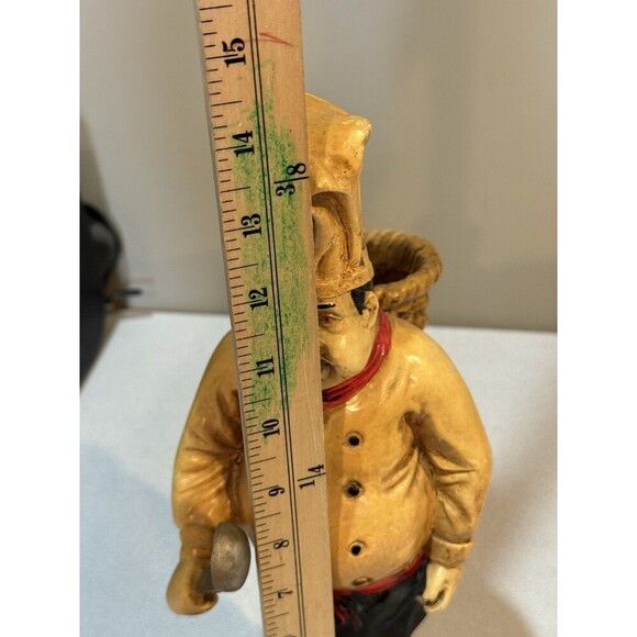 Vintage Fat Chef 12" Italian Chef Figurine Statue Back Basket & Spoon - Picture 7 of 7